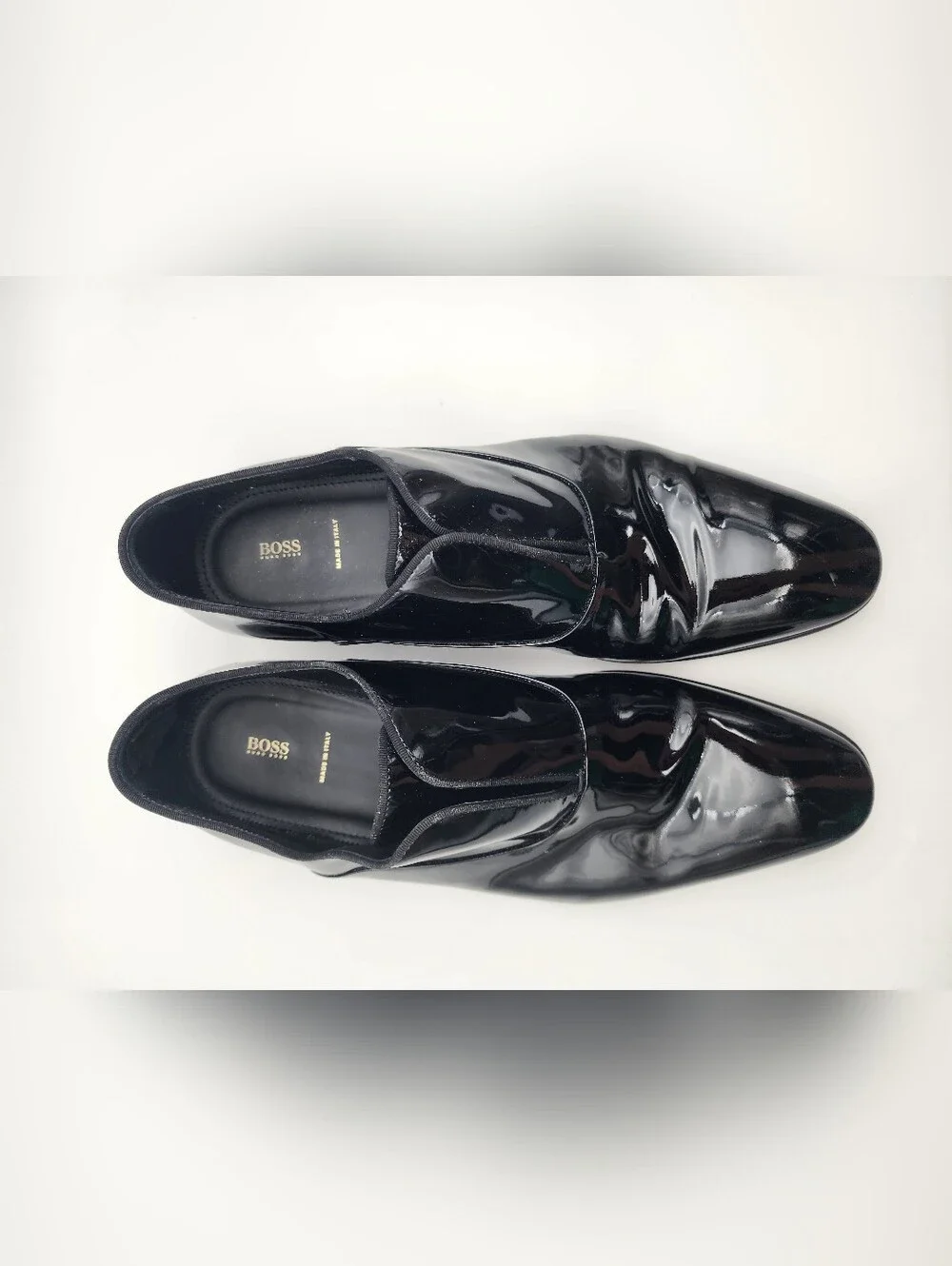 Hugo Boss Black Patent Leather Slip-On Dress Shoes